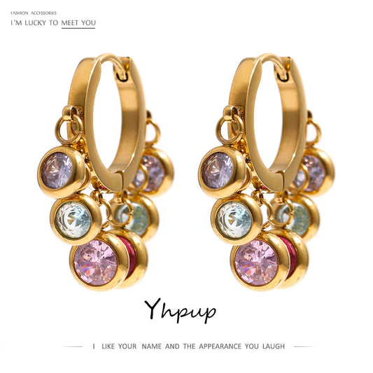 Colorful Cubic Zirconia Hoop Earrings