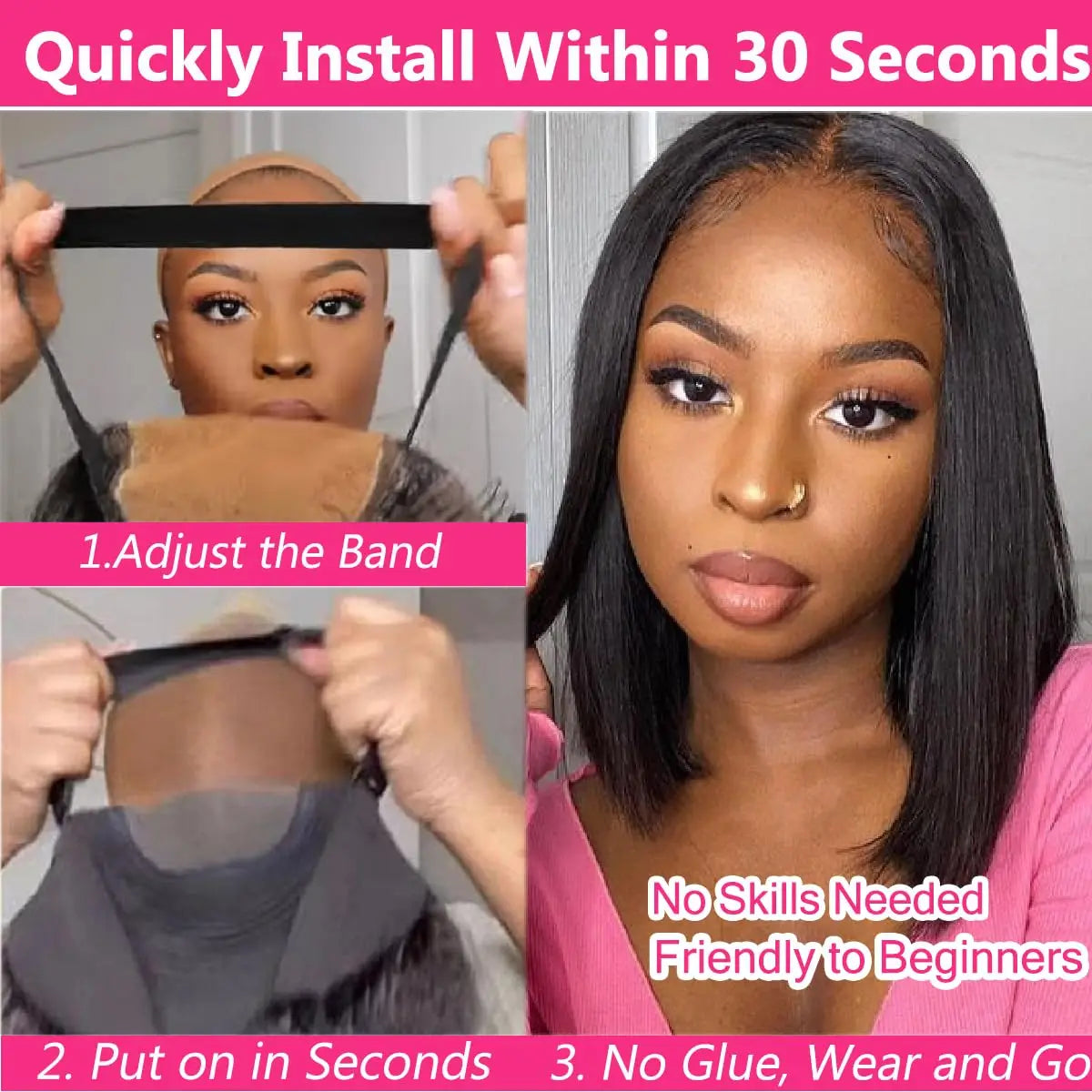 Premium Glueless Bob Wig - Wear and Go Human Hair