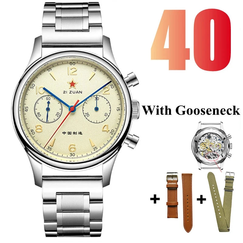 RED STAR  38mm 1963 Men's Chronograph Mechanical Watch - Pilot's Choice Aviation Timepieces.