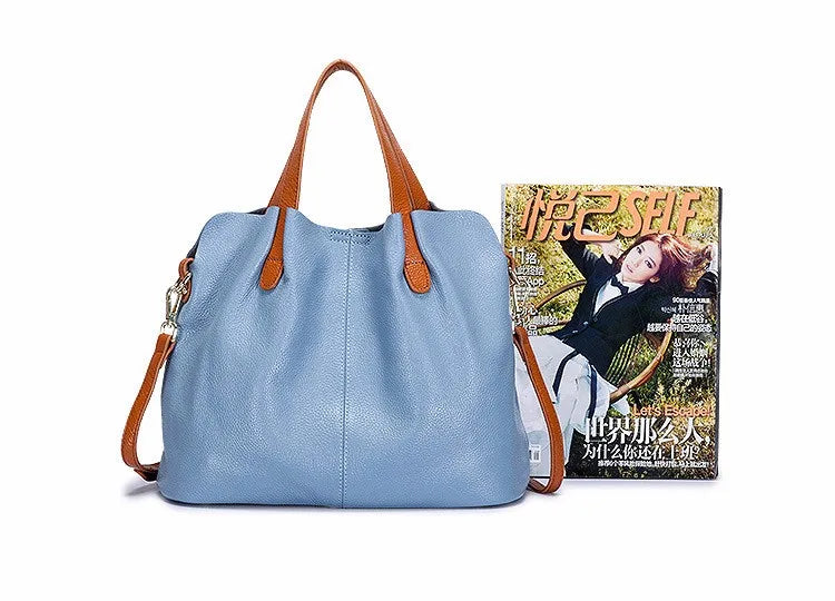Genuine Leather Crossbody Tote Bag - Women's Shoulder Messenger Handbag
