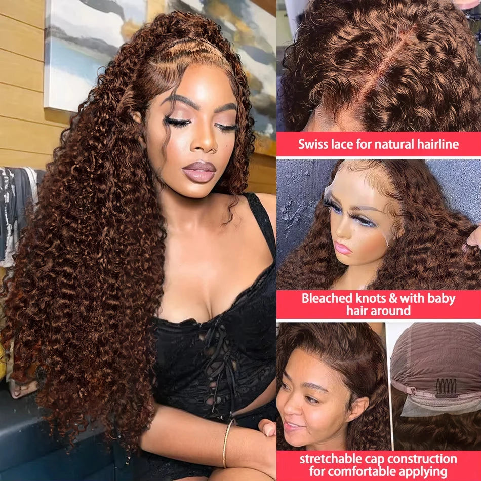 Chocolate Brown Deep Wave Lace Front Wig- 13x6 Frontal & 4x4 Closure 20-40 Inch