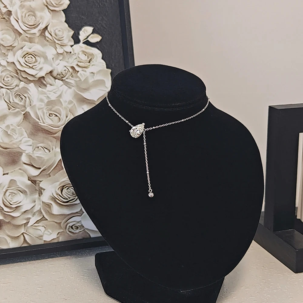 925 Sterling Silver Pear Cut Moissanite Pendant Necklace Y-Style Solitaire Diamond Neck Chaîne
