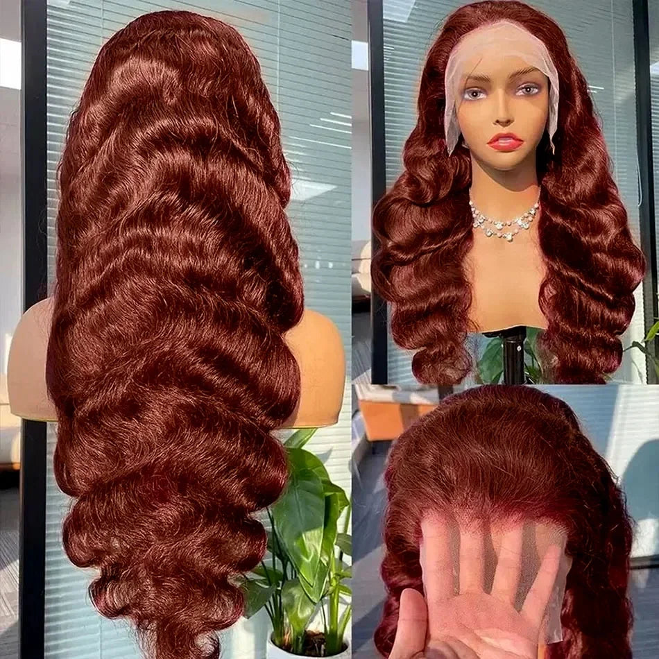 13x4 Reddish Brown Body Wave Lace Front Wig Human Hair HD Lace Pre-Plucked 4x4 Closure
