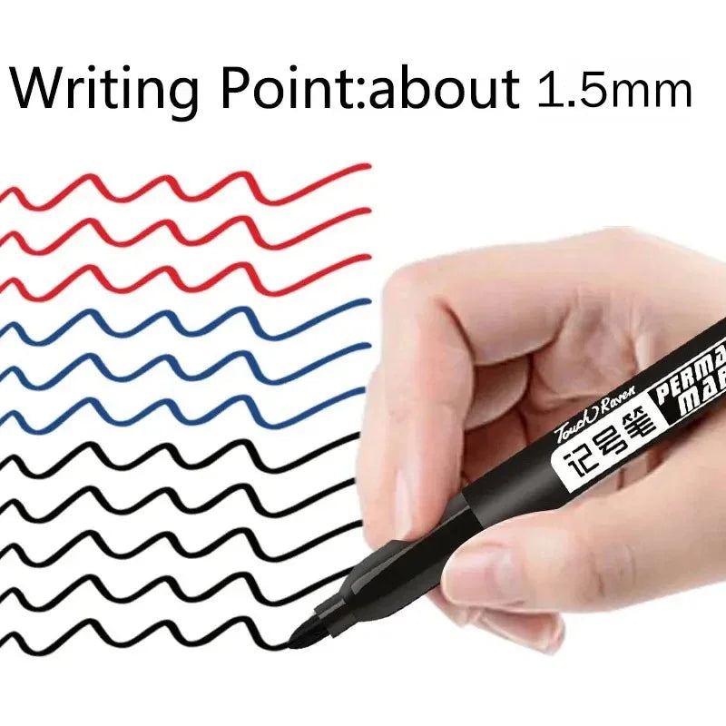 Permanent Maker Pen Set-Waterproof Drawing Markers in Black, Blue & Red