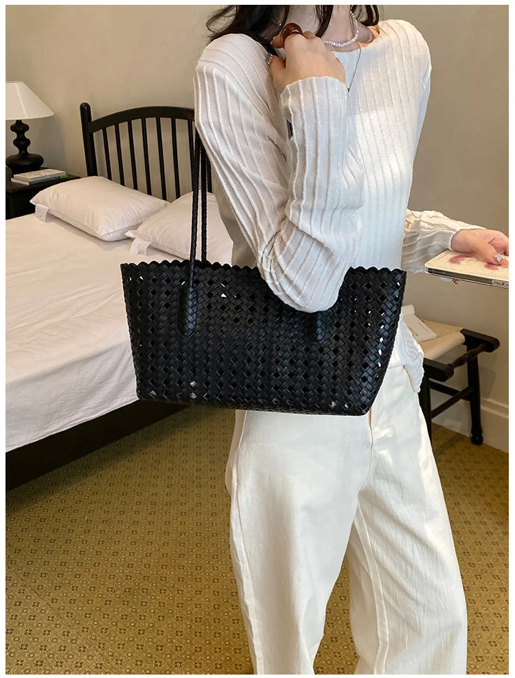 Women's Woven Shoulder Bag - Luxury Designer Tote Purse Handbag