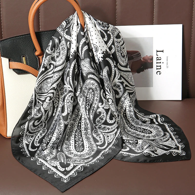 Bohemian Luxury Silk Square Scarf for Women Designer Print Shawl & Versatile Wrap