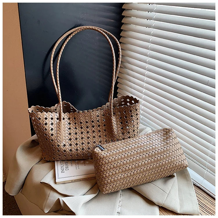 Women's Woven Shoulder Bag - Luxury Designer Tote Purse Handbag