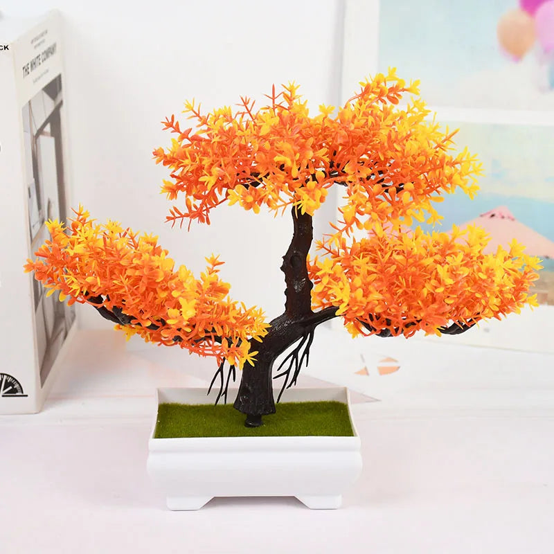 Artificial Bonsai Tree with Flower-Fake Potted Plant for Home Room & Garden Decoration
