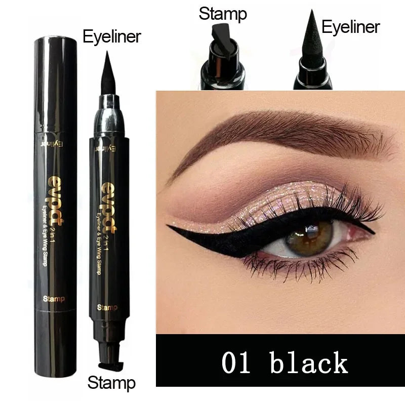 2 In1 Liquid Glitter Eyeliner Stamp Thin Seal Makeup Black Red Green Fast Dry Eye Liner Pencil 7 Color Blue Brown Smoky Eyes