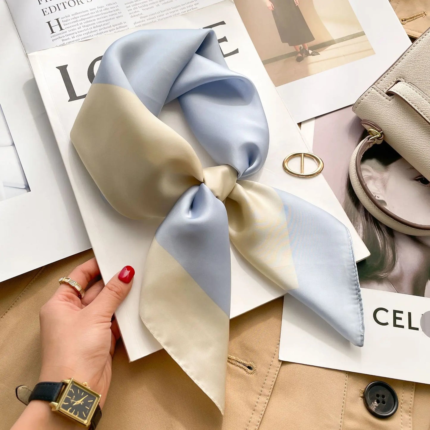 Luxury Silk Feeling Neckerchief for Women Designer Style Neck Wrap & Hair Accessory