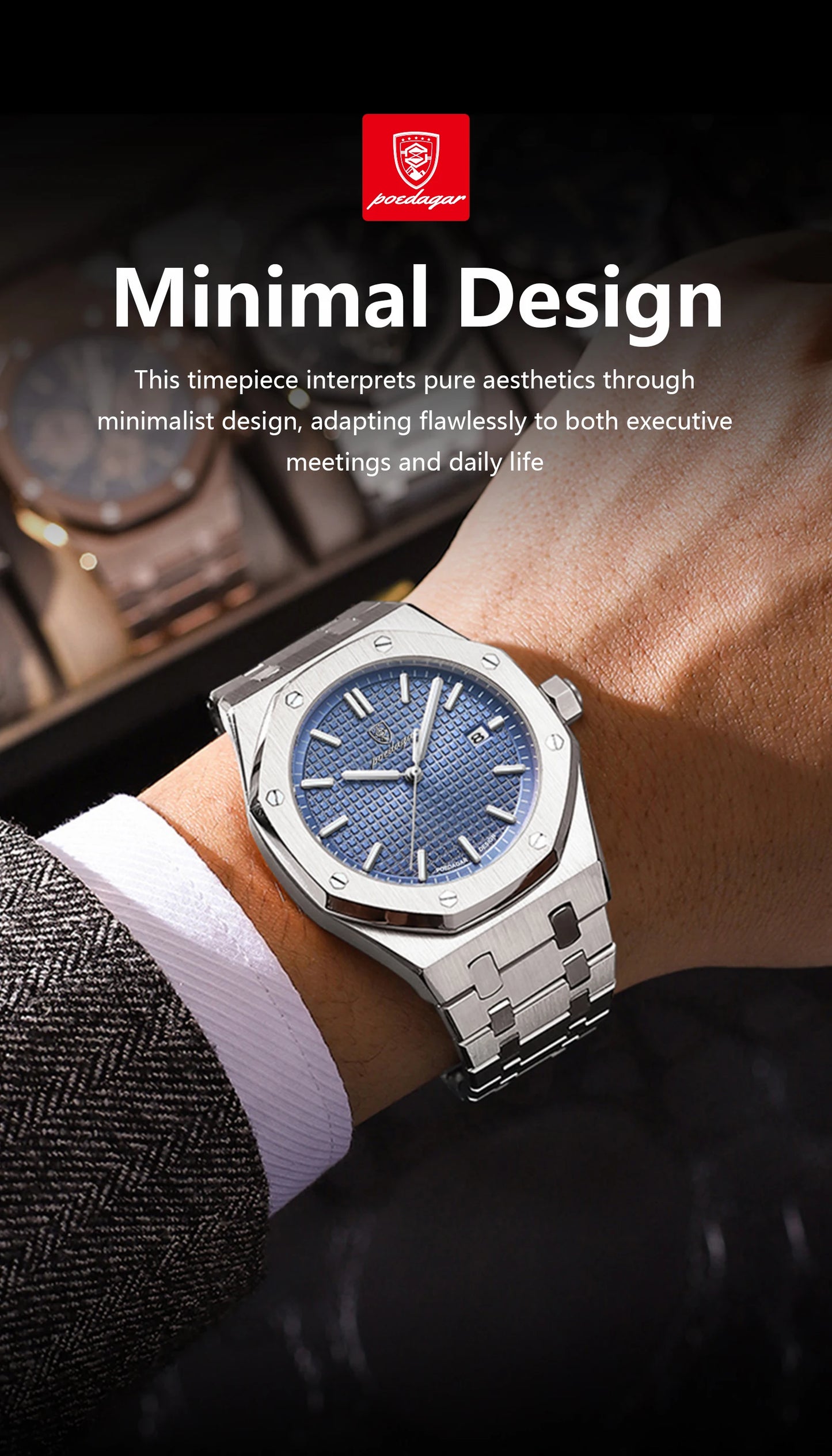 POEDAGAR Men's Luxury Watch -Luminous Waterproof Stainless Steel