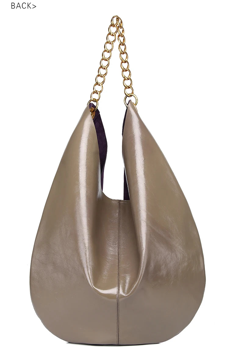 Women's Genuine Leather Chain Bag - Large Capacity Cowhide Shoulder Bag