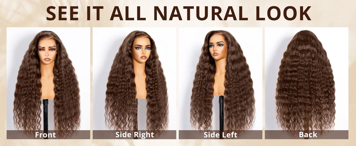 Chocolate Brown Deep Wave Lace Front Wig- 13x6 Frontal & 4x4 Closure 20-40 Inch