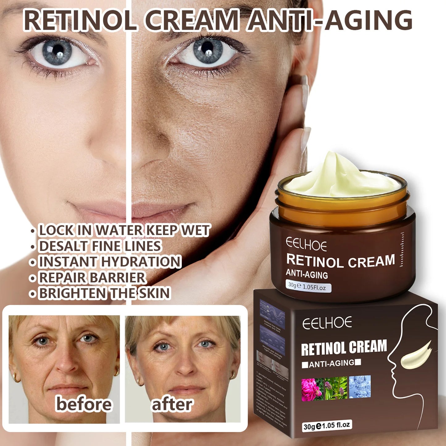 Retinol Wrinkle Remover Face Cream-Anti-Aging Lifting Moisturizing.