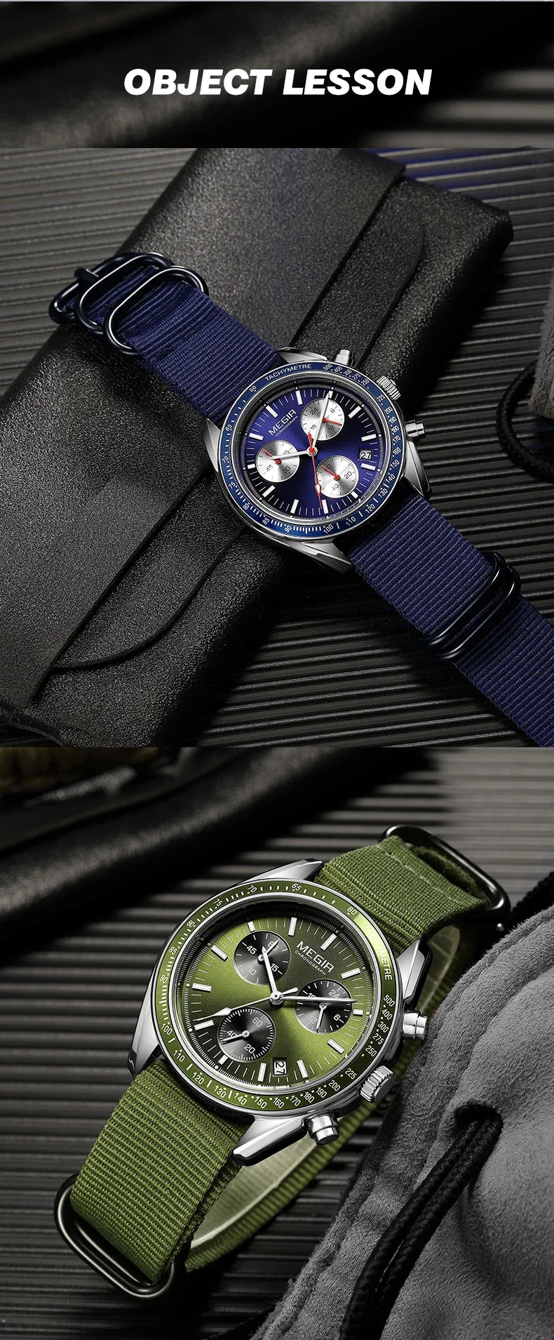 MEGIR Men's Luxury Sport Watch Chronograph Quartz Canvas Wristwatch