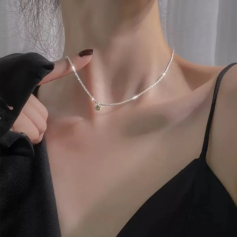 925 Sterling Silver Plated Zircon Clavicle Necklace for Women