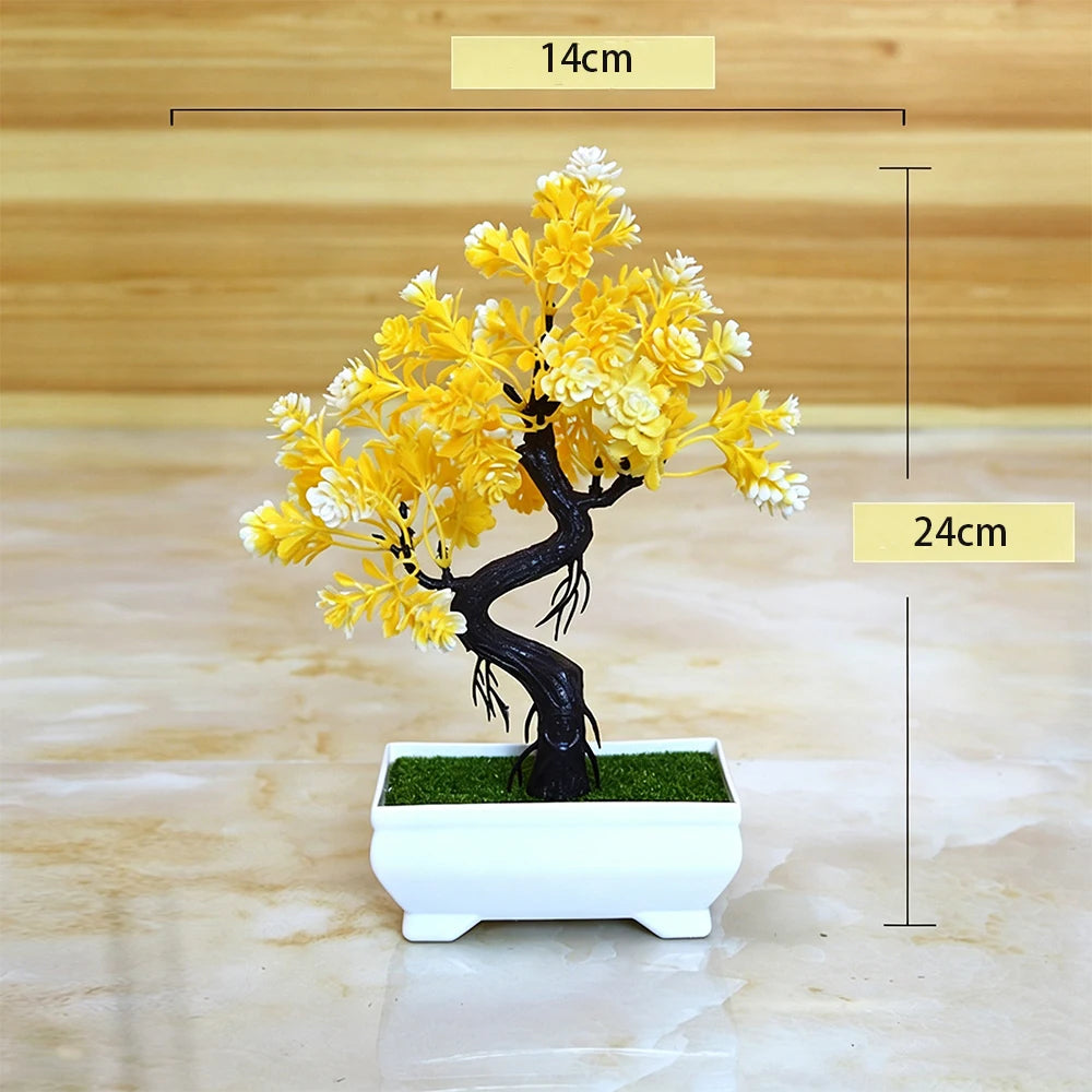 Artificial Bonsai with Faux Flowers Potted Fake Plant for Home, Wadding & Housewarmings Decor