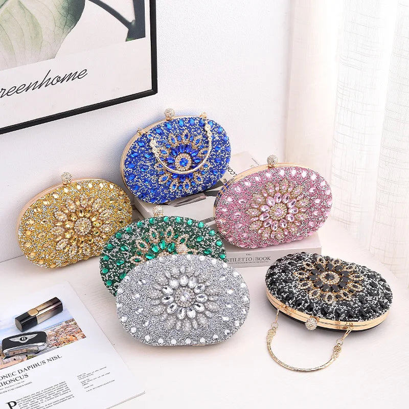 Gold Round Bag Luxury Brand Rhinestone Clutch Bags for Women