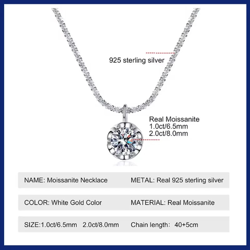 925 Sterling Silver VVSI Moissanite Crown Pendant Necklace GRA Certified
