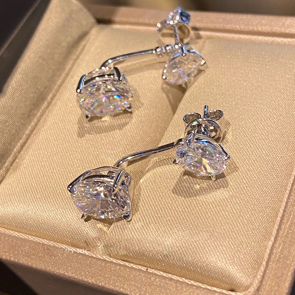 Oval Moissanite Drop Earrings-Detachable Ear cuff 925