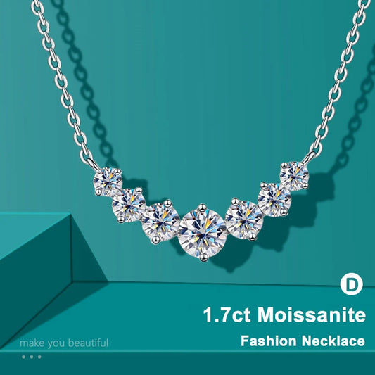 Moissanite Diamond Necklace 925 Sterling Silver 18K white Gold-Plated Wedding Fine Jewelry with Certificate