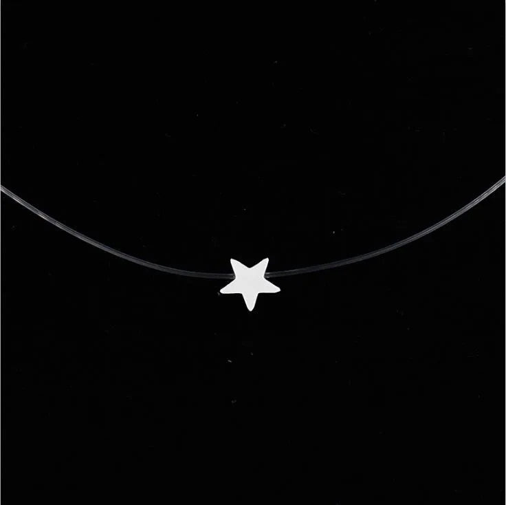Crystal Zircon Water Drop Pendant Necklace - Invisible Chain Choker for Women