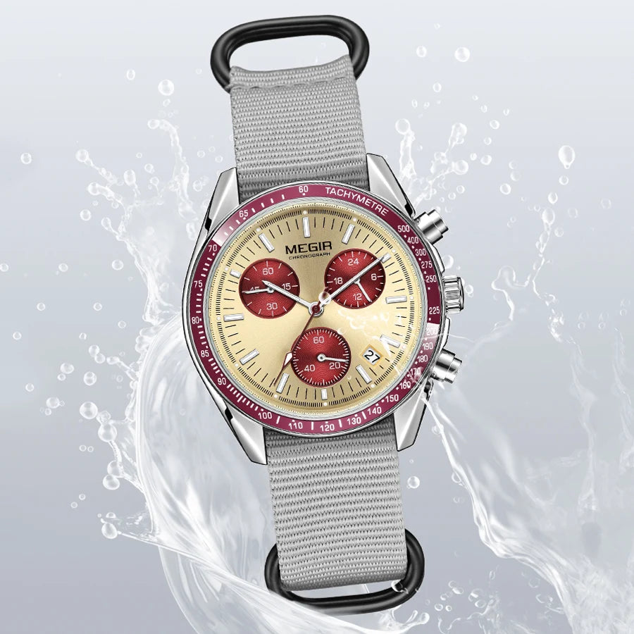 MEGIR Men's Luxury Sport Watch Chronograph Quartz Canvas Wristwatch