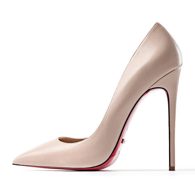 Heels for Ladies New Luxury Designer White Matte 12 cm High Heels Red Bottoms Pointed Toe Pumps Elegant Women Party Prom Shoes