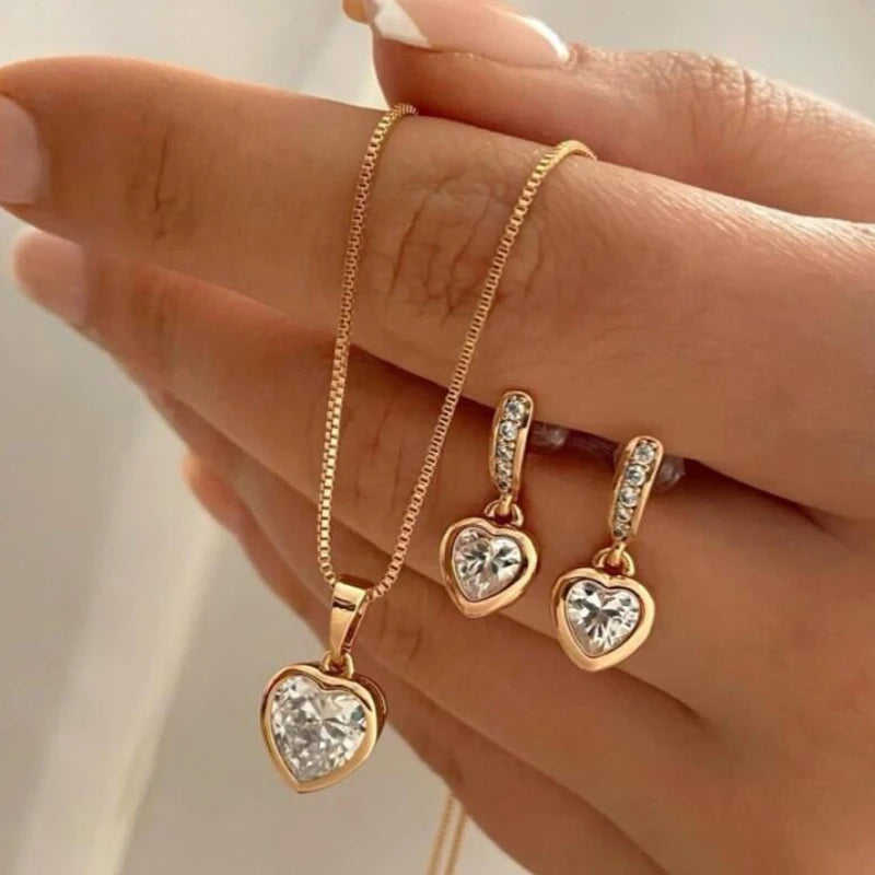 Pearl Pendant Necklace Set for Women - 3 Pcs Rhinestone Earring & Necklace Jewelry Gift Set