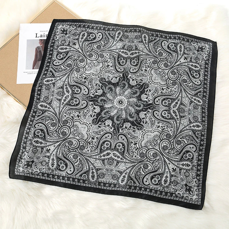 Luxury Print Satin Silk Square Scarf for Women Hijab Shawl & Elegant Wrap Accessory