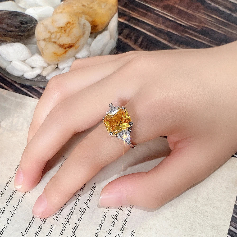 Geometric Yellow Cubic Zirconia Gold Ring