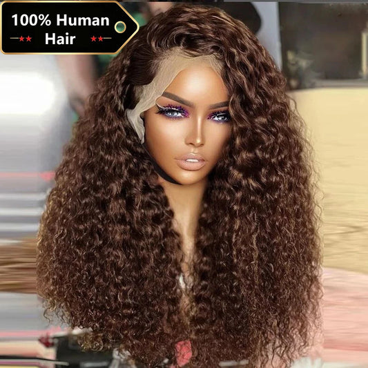 Deep Wave Frontal Wig 13x4 13x6 HD Lace - 30 Inch Chocolate Brown Human Hair