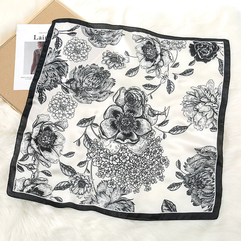 Luxury Print Satin Silk Square Scarf for Women Hijab Shawl & Elegant Wrap Accessory
