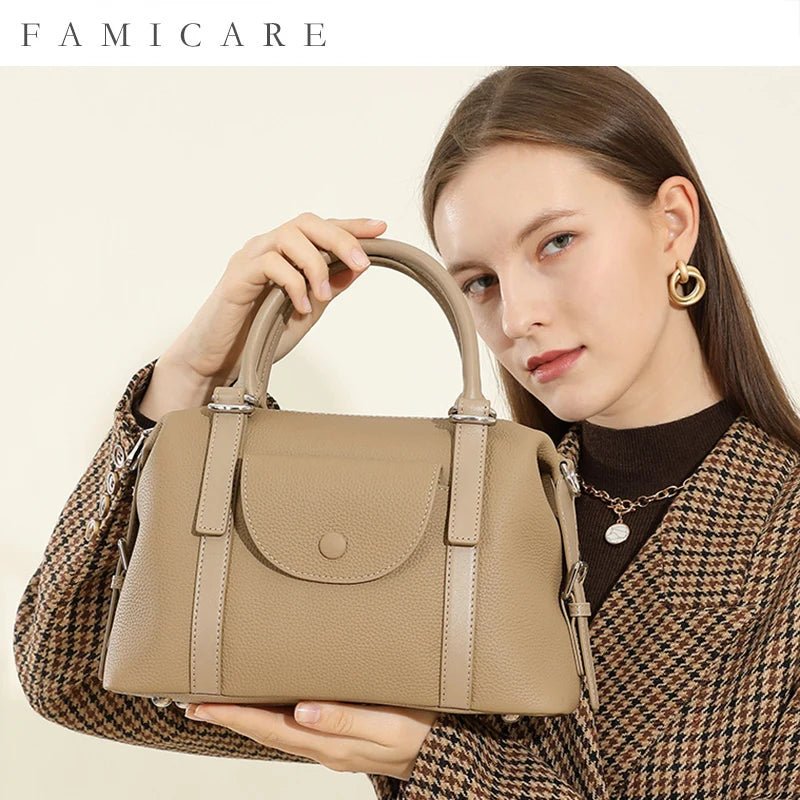 Luxury 100% Genuine Cowhide Leather Tote Bucket Bag