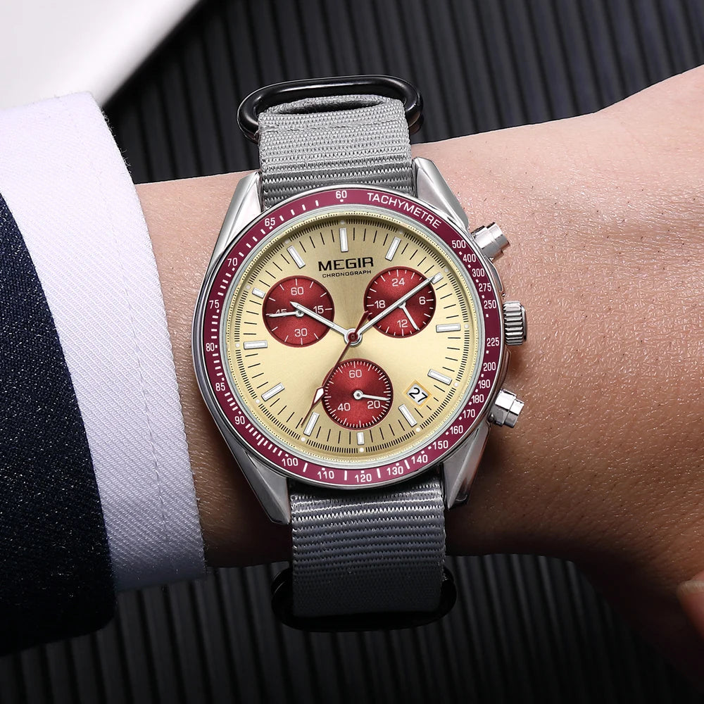 MEGIR Men's Luxury Sport Watch Chronograph Quartz Canvas Wristwatch