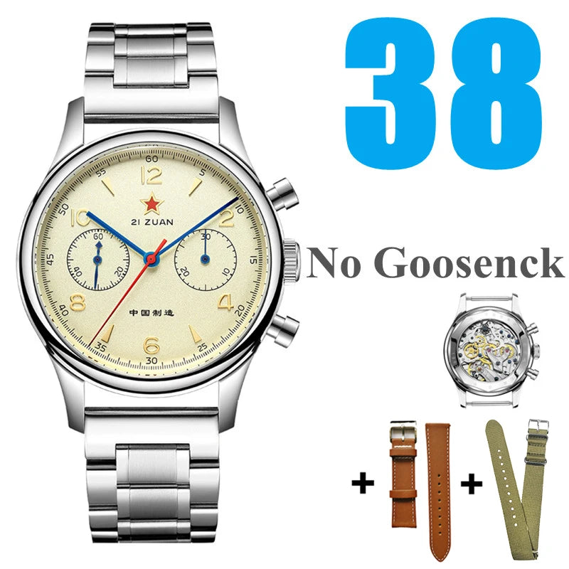 RED STAR  38mm 1963 Men's Chronograph Mechanical Watch - Pilot's Choice Aviation Timepieces.