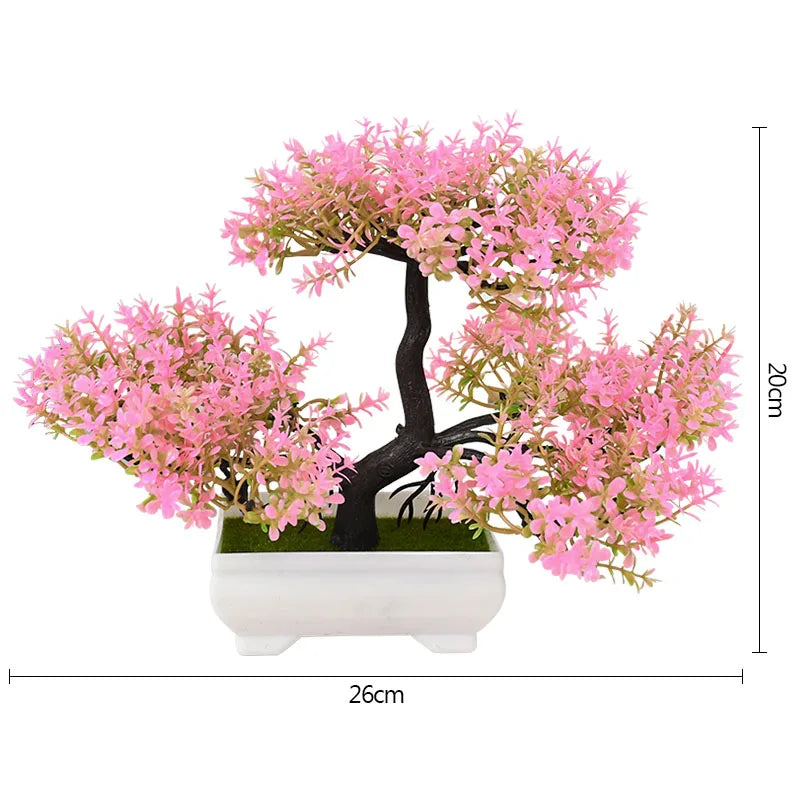 Artificial Bonsai Tree with Flower-Fake Potted Plant for Home Room & Garden Decoration