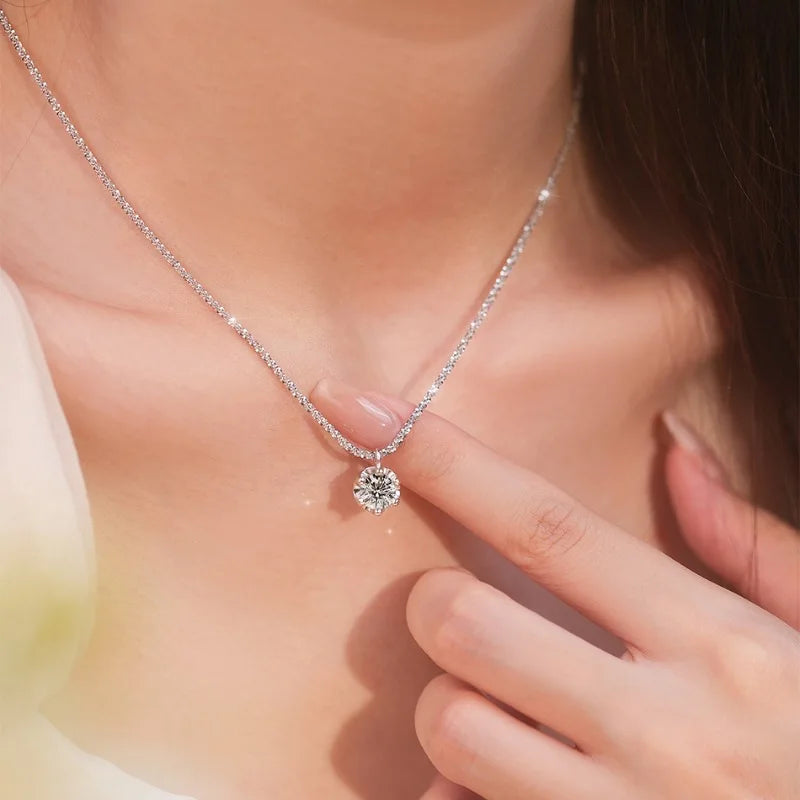 925 Sterling Silver VVSI Moissanite Crown Pendant Necklace GRA Certified