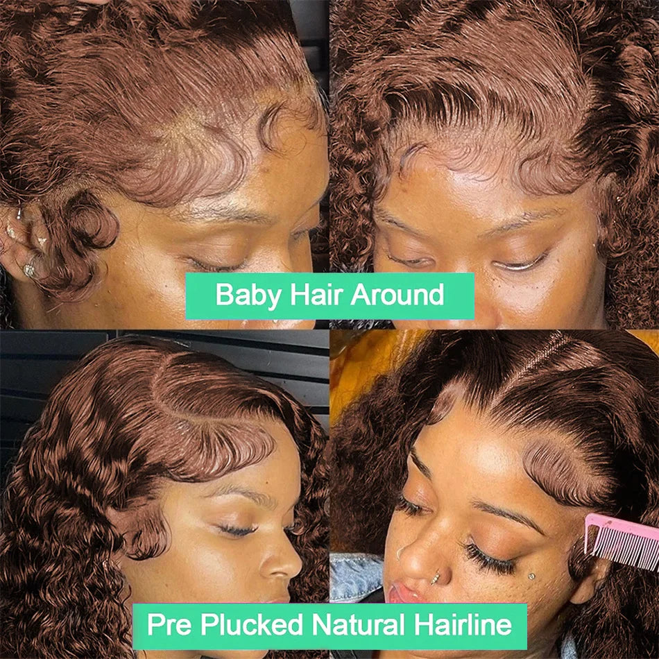 Chocolate Brown Deep Wave Lace Front Wig- 13x6 Frontal & 4x4 Closure 20-40 Inch