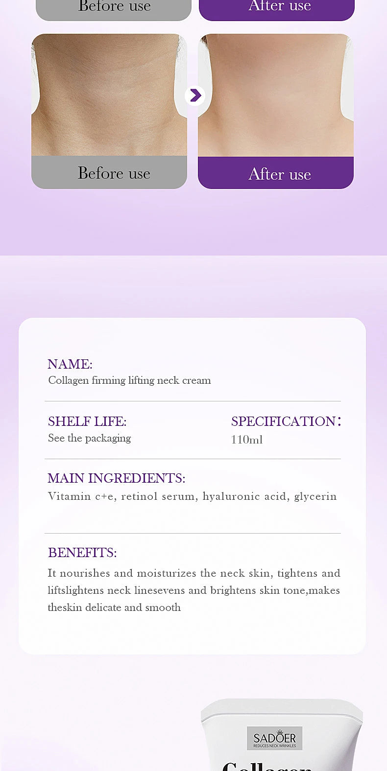 Collagen neck cream face lifting and firming eliminate neck wrinkles moisturizing neck cream fine line moisturizing cream