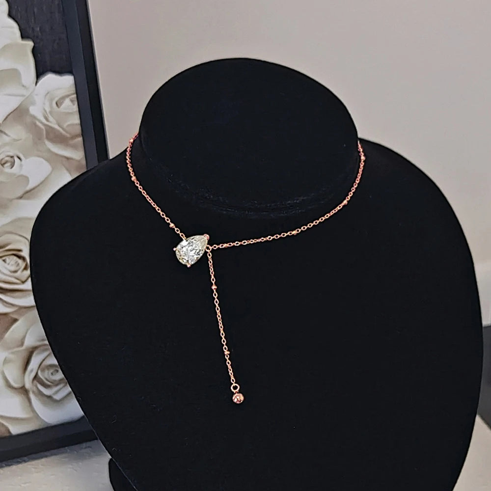925 Sterling Silver Pear Cut Moissanite Pendant Necklace Y-Style Solitaire Diamond Neck Chaîne