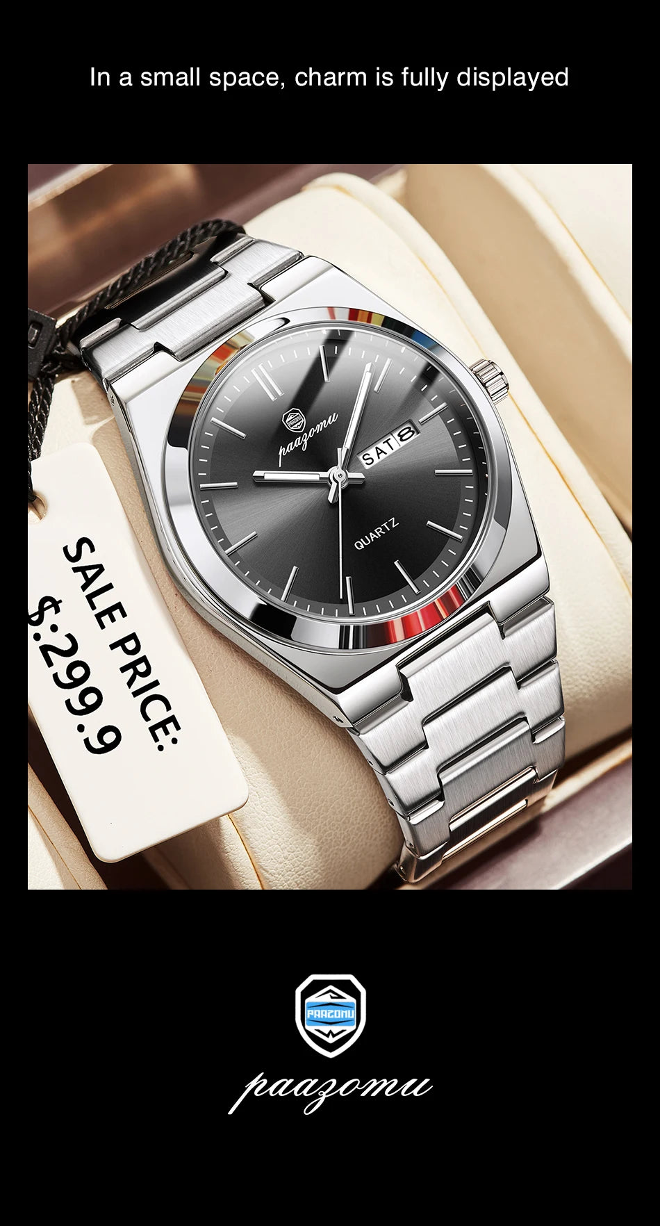 PAAZOMU Luxury Quartz Men's Watch Sport Waterproof Wristwatch