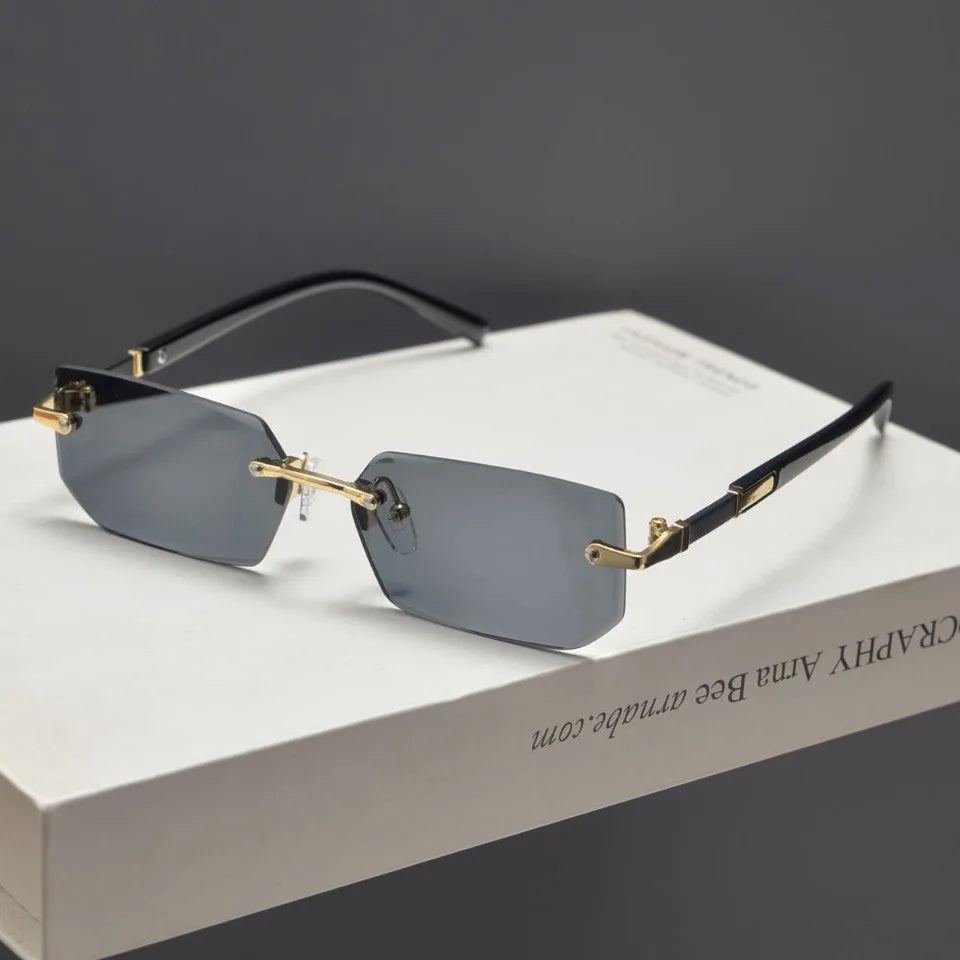 Rectangle Rimless Sunglasses Women Men - Small Square Trendy Shades UV400