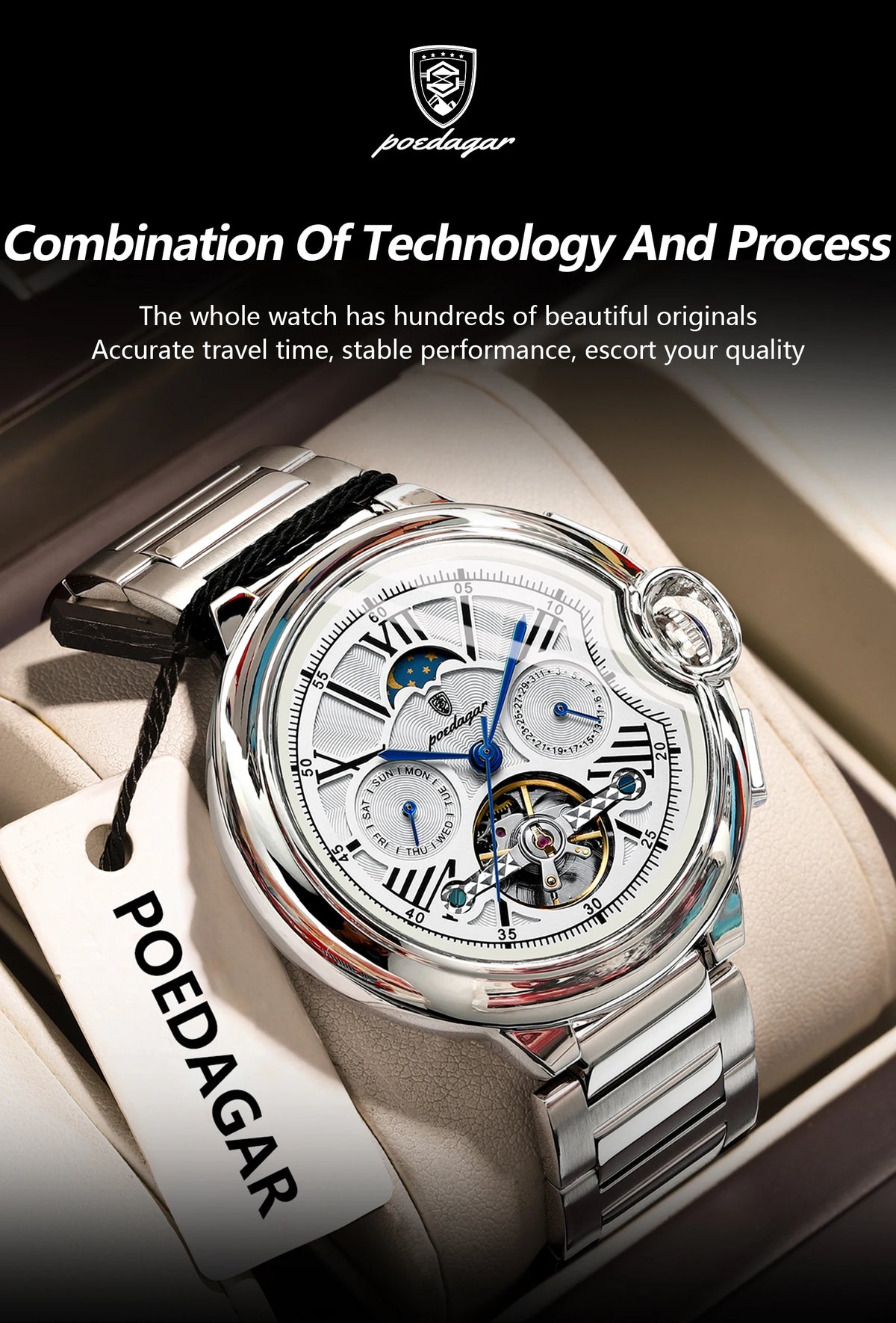 POEDAGAR 1413 Men's Automatic Watch with Day & Date Display