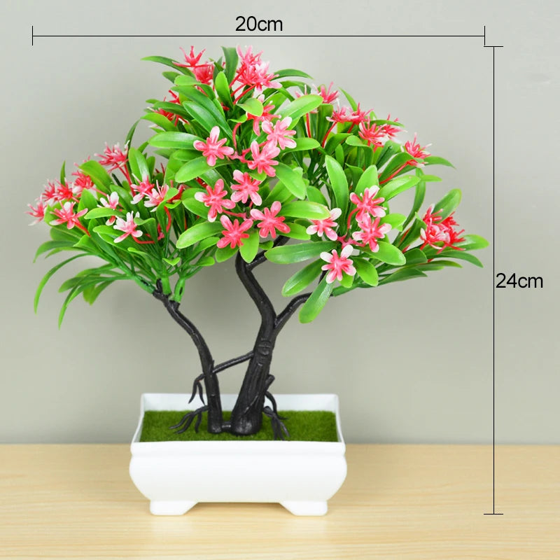 Artificial Bonsai Tree with Flower-Fake Potted Plant for Home Room & Garden Decoration
