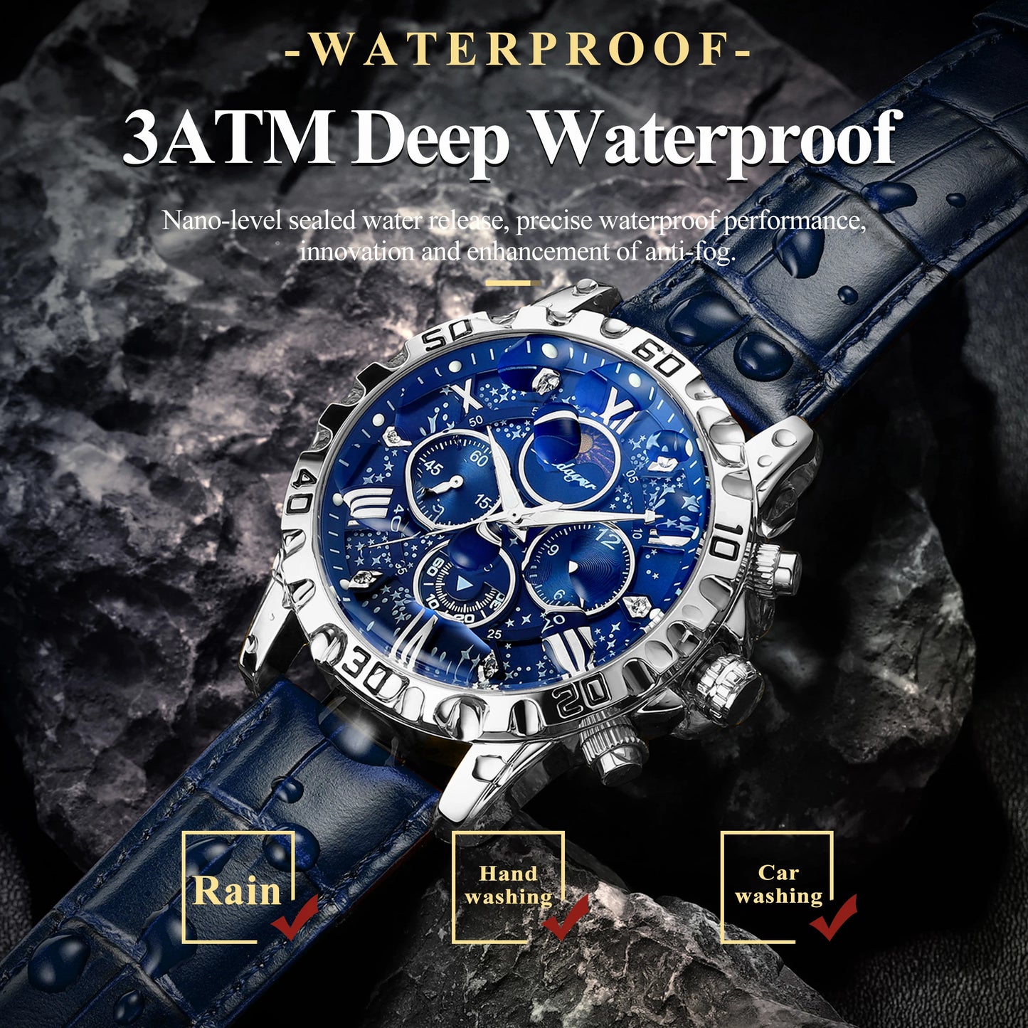POEDAGAR men's Luxury Fashion Watch Waterproof Chronograph Leather Quartz Wriswatch