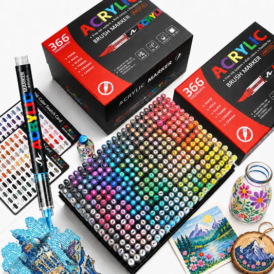 12-366 Colors Acrylic Set- Waterproof Art Brush Pens for Drawing