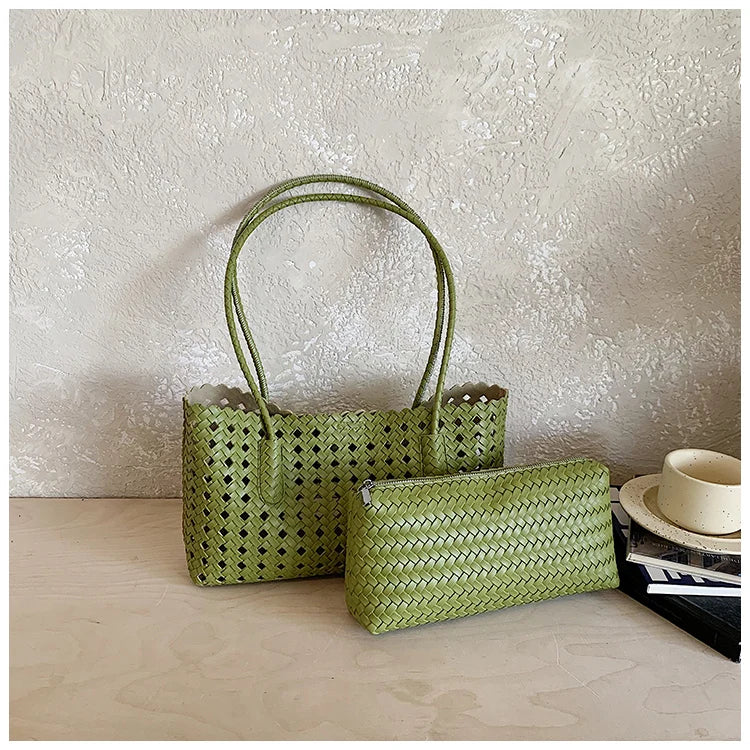 Women's Woven Shoulder Bag - Luxury Designer Tote Purse Handbag