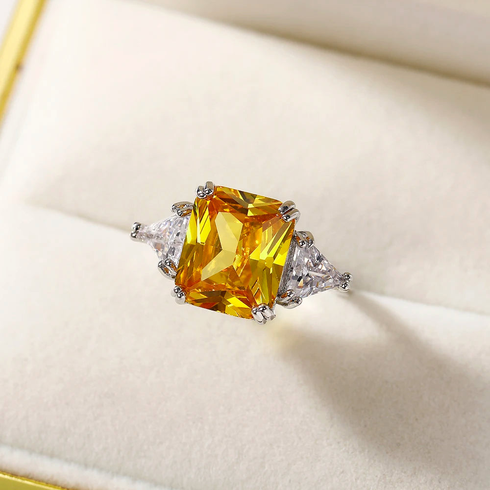 Geometric Yellow Cubic Zirconia Gold Ring