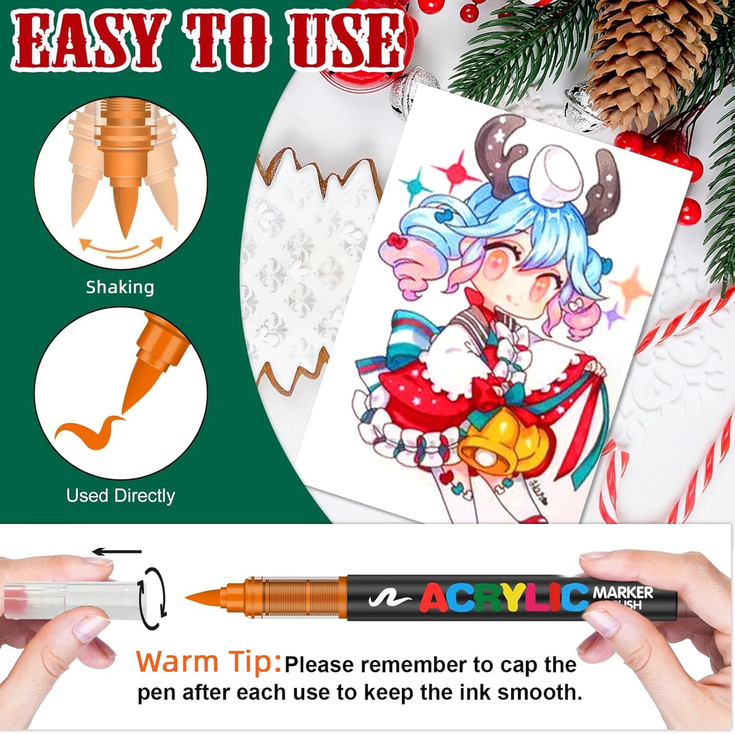 12-366 Colors Acrylic Set- Waterproof Art Brush Pens for Drawing
